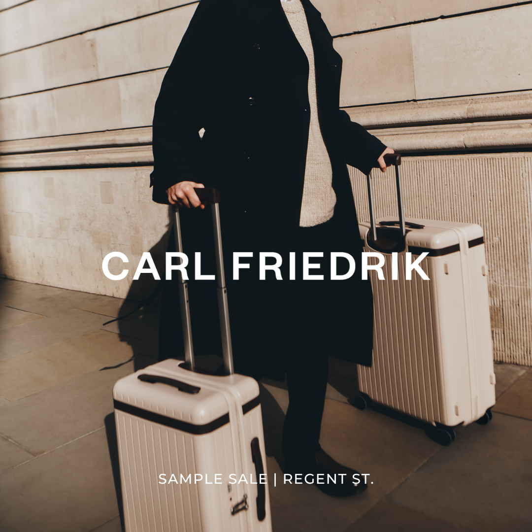 Book your ticket via the link in our bio | Join us for the Carl Friedrik sample sale and enjoy up to 50% off  suitcases, briefcases, backpacks, wallets & leather accessories at our Regent Street store.⁠
⁠
Carl Friedrik is the premium travel goods brand empowering modern travellers to move confidently across the globe. Founded in 2013, the London-born label believes the journey is as important as the destination. Its refined yet long-lasting collection of luggage, bags and accessories promises a smooth trip.